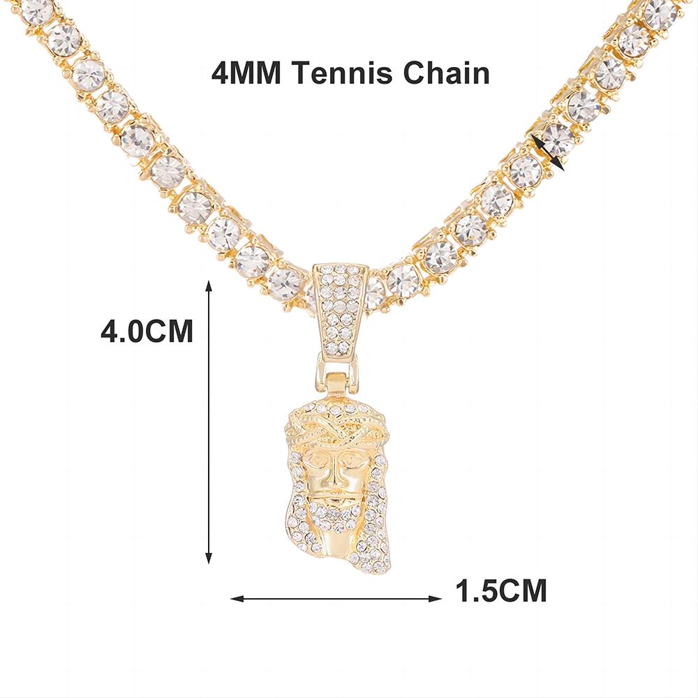 Men's Iced Out Metallic Jesus Head Face Charm Pendant Necklace, Hip Hop Costume Jewelry with Pave-Set Shining Crystals and Matching Chain, Crystal🎀, Metallic Jesus Graphic Necklaces