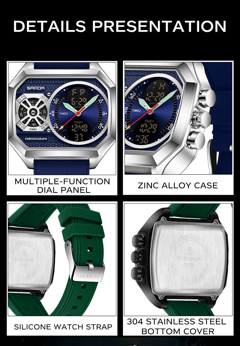 Sanda Multifunctional Digital Watch, Alloy Case, Waterproof, Luminous, Stopwatch, Alarm, Hourly Chime, Perfect Birthday Gift