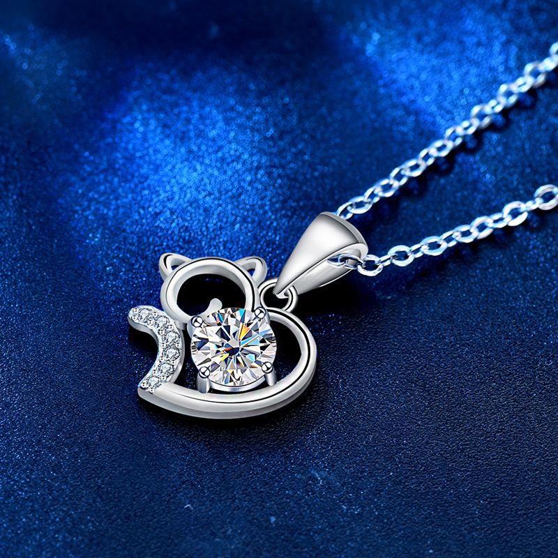 [ASM-NC127] Cute cat 925 sterling silver necklace summer moissanite diamond moissanite cat pendant birthday gift for friend