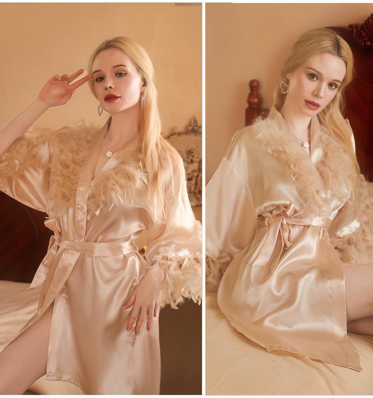 Elegant Feather Bride Robe Personalized Name and Date Robe Bride Bridesmaid Bathrobe Birthday Party Gown Add Any Text Robe
