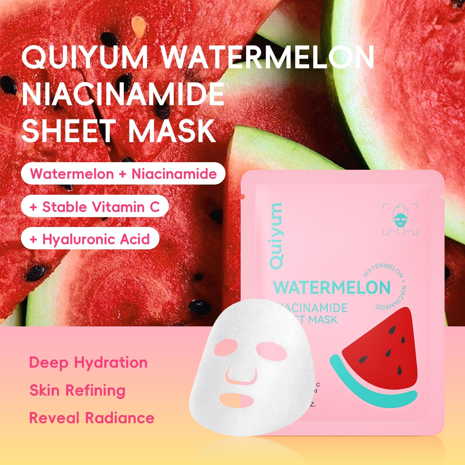 Quiyum Watermelon Skincare Set,  Cleanser & Toner & Serum & Eye Cream & Essence Cream,Mask,Bandeau,Hairpin,Card,Makeup Bag,Moisturizing Skin Care Kit for Women & Girl, Body Care Sets, Best Gift Ideas