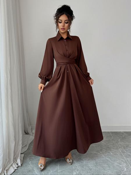 Women's Elegant Long Sleeve Dress, Plain Woven Fabric, Fall Fashion, Fitted Design, Thin Material, Stylish & Comfortable