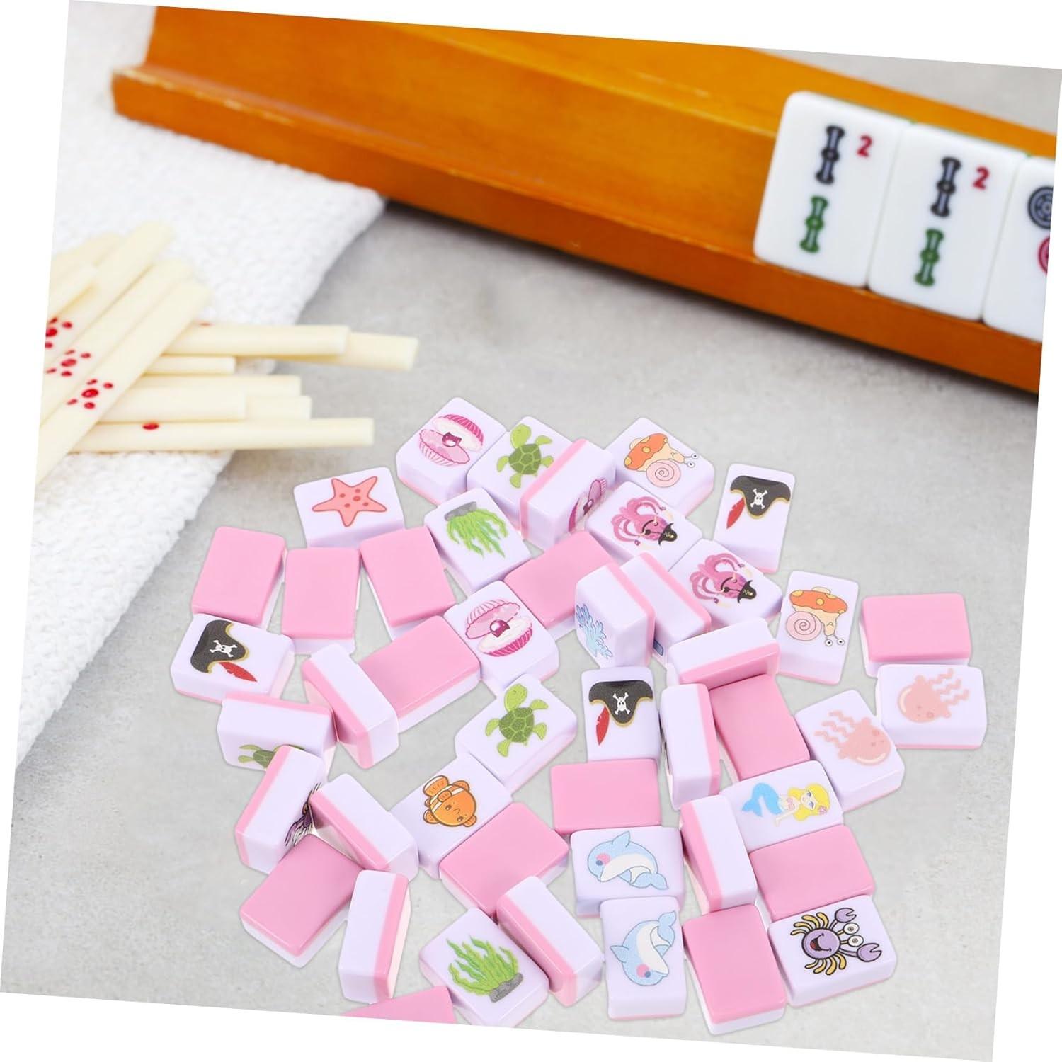 Beach Escape Game Block Mahjong Set, Fun Pattern Mahjong Game, 65 Piece Puzzle Beach Escape Board Game, Mini Mahjong Set, Party Board Game