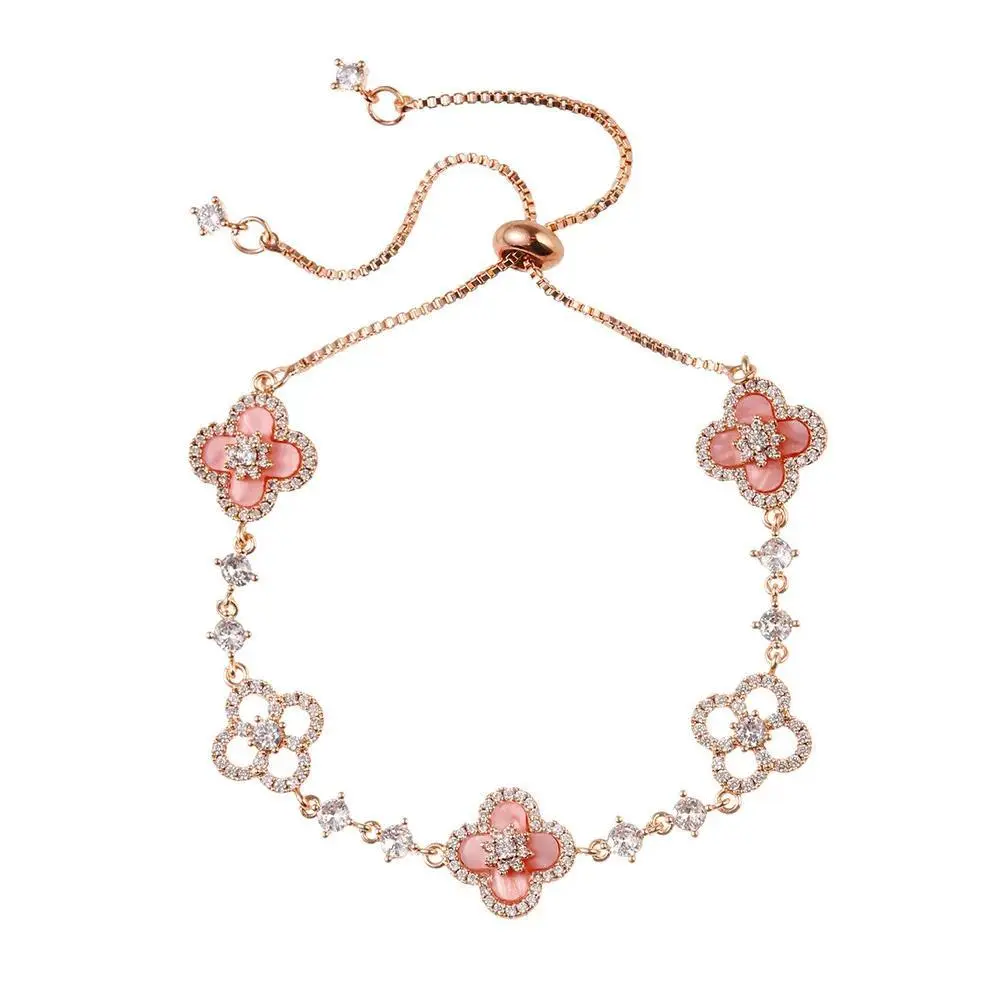 Light Luxury Cherry Blossom Pink Shell-like Clover Bracelet,Women's Stylish Chic Jewelry,Lucky Four-Leaf Flower Design,Hot Sale
