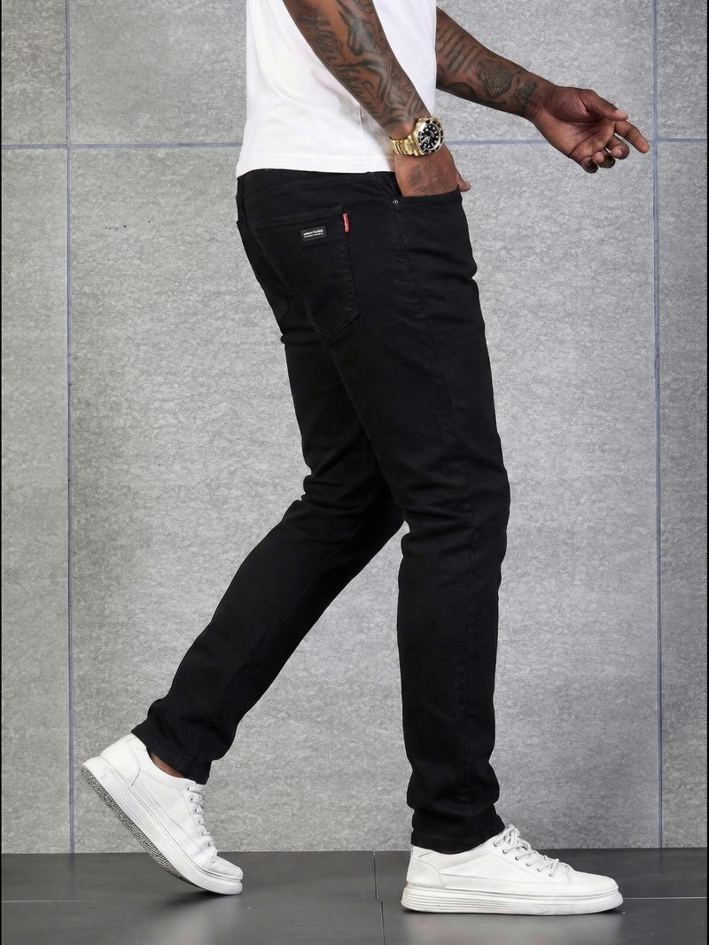 Men's High-End Slim Fit Elastic Jeans, Casual Style with Worn Details, Comfortable All Season Wear, Daily Fashion