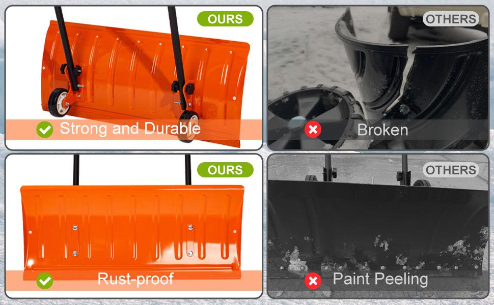 Walensee 30 Inch Metal Snow Shovel with Wheels for Driveway, Large Blade for Efficient Snow Removal, U-Shaped Handle,Heavy Duty Wheeled Metal Snow Pusher Shovels, Back Saver Snow Plow for Doorway