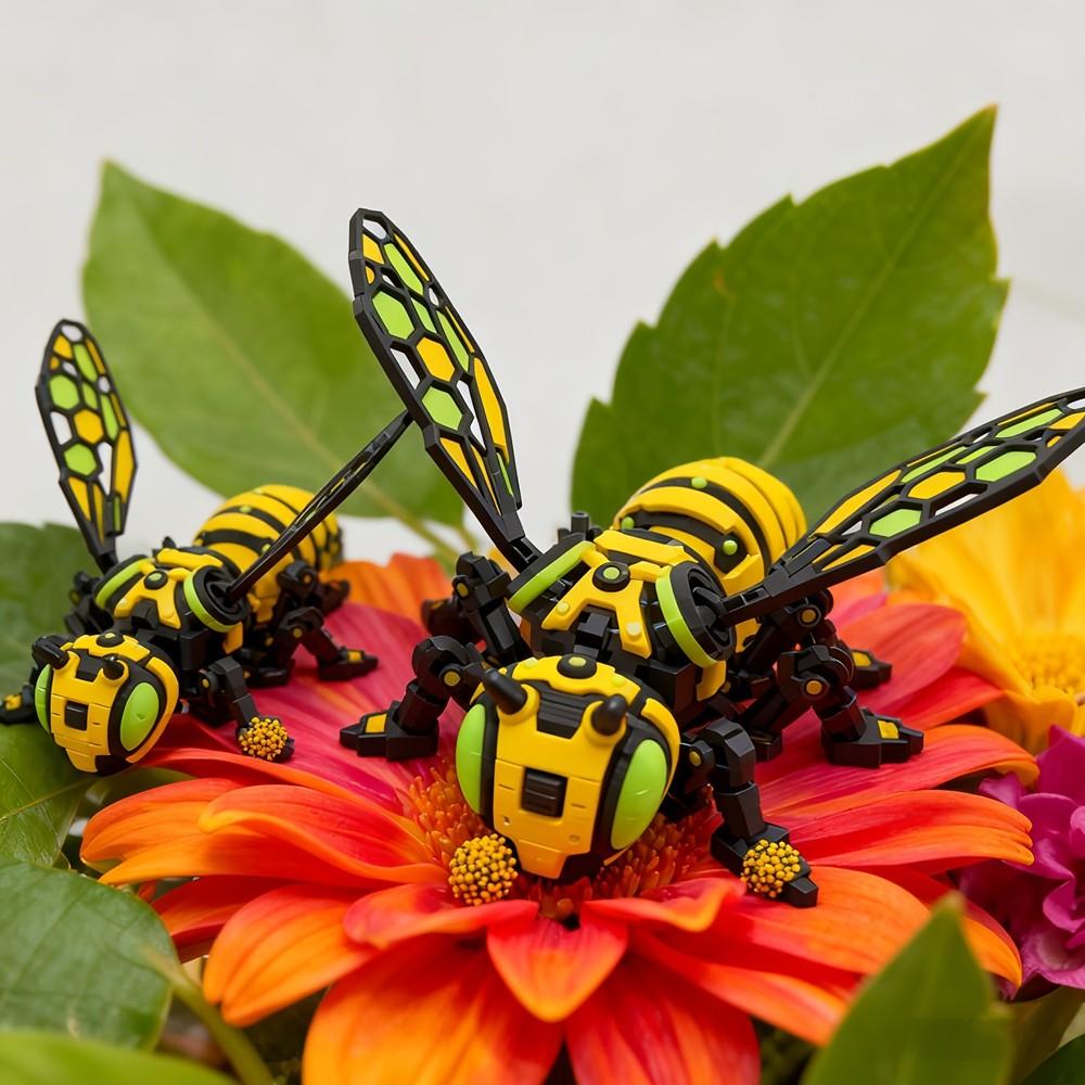 2pcs/set 3D Printed Bee Model Figurines, Mechanical Wind-Up Insect Figurine, Cyber Mechanical Insect Figurine, Movable Details, Decor Figurine Ornaments, Technological Insect Decoration, Table Decoration, Parent-Child Interactive