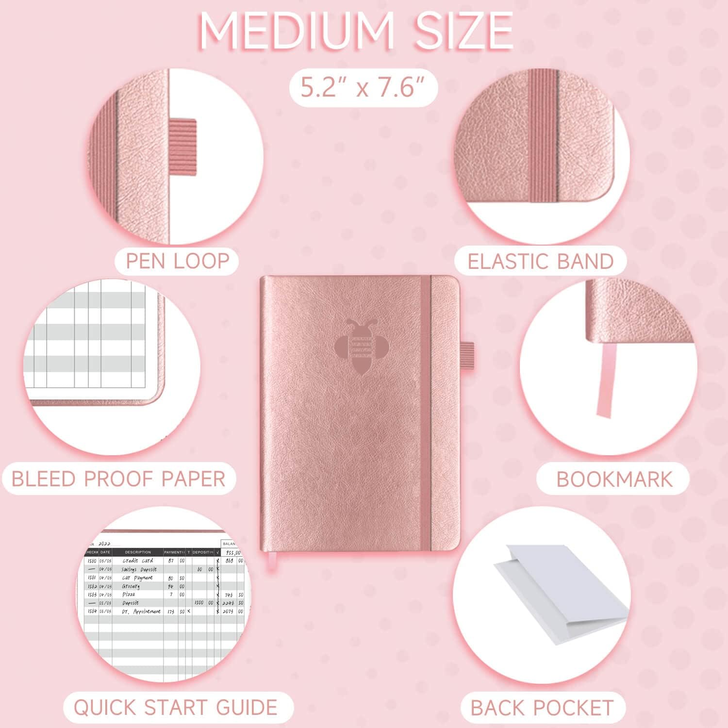 Check Register - Elegant Check Registers for Personal Checkbook with Check & Transaction Registers, Hardcover Checkbook Log 5.2x7.6" (Rose )
