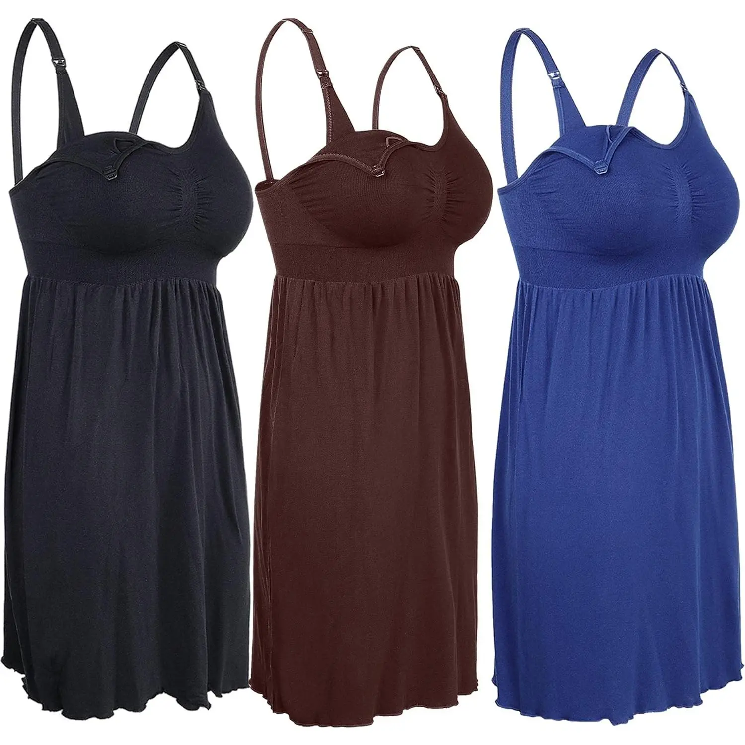 Women's 3-Pack Nursing Nightgowns with Built-in Nursing Bra, Soft Fabric Hospital Wear for Labor & Postpartum Use