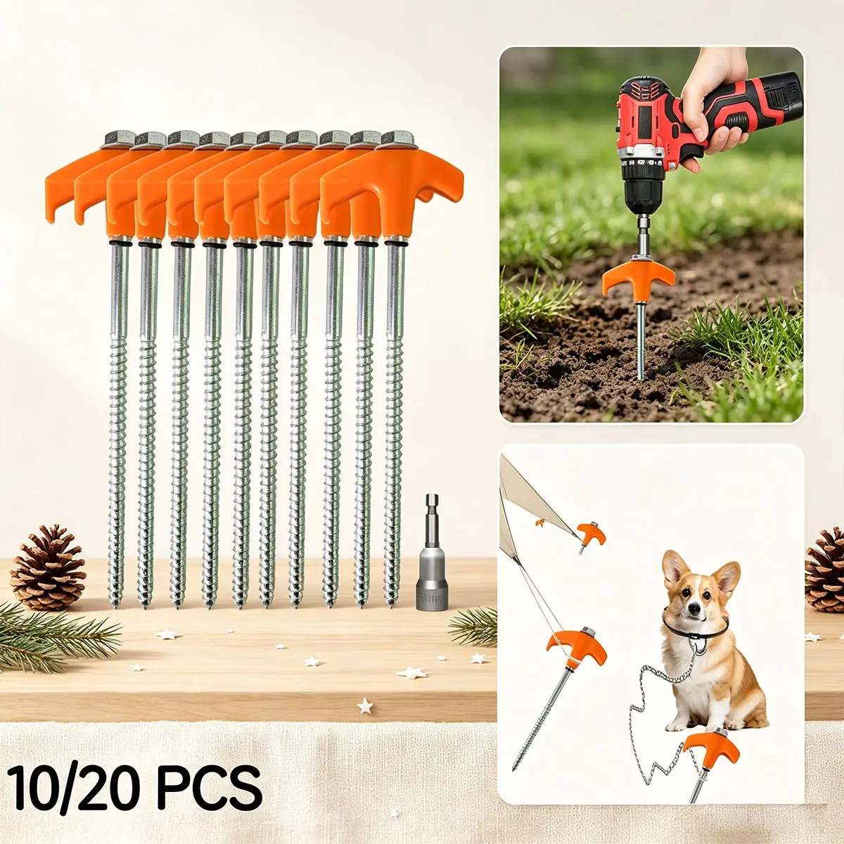 Tent Poles Set, Ground Anchors for Camping, UV Protection, Durable Iron Pins, Outdoor Gear Accessories