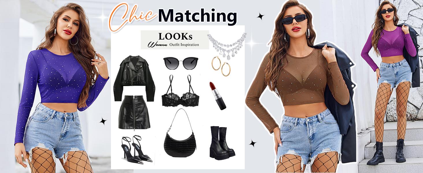 Avidlove Womens Sparkly Rhinestone Mesh Top Long Sleeve Sheer Shirt Crewneck Glitter Tops See Through Crop Top Avidlove Womens Sparkly Rhinestone Mesh Top Long Sleeve Sheer Shirt Crewneck Glitter Tops See Through Crop Top