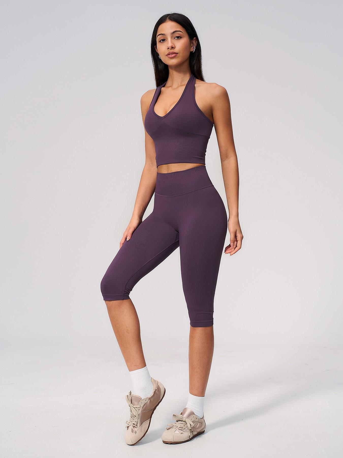 Women's New Ribbed Yoga Set, Shockproof High Stretch Activewear, Tummy Control Butt Lifter Tight Workout Outfit for Running, Training and Fitness, Seamless Yoga Sportswear