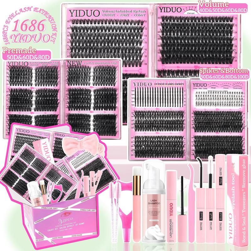 Lash Clusters Kit, Mega/ultra/Dramatic/Volume/Full/Spikes/ Bottom Lashes Clusters Kit WaterProof Lashwith Everything You Need for Beginners and Proficient, DlYat Home Easily, Soft comfortable Easy Apply Natural Lookfor Makeup Daily Life