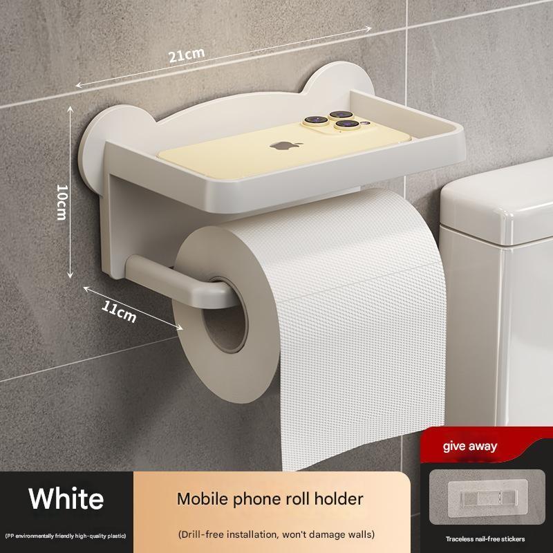 Wall-Mounted Toilet Paper Holder, No-Drill Design, Bathroom Roll Dispenser, Space-Saving Organizer, Easy Install, Durable Material