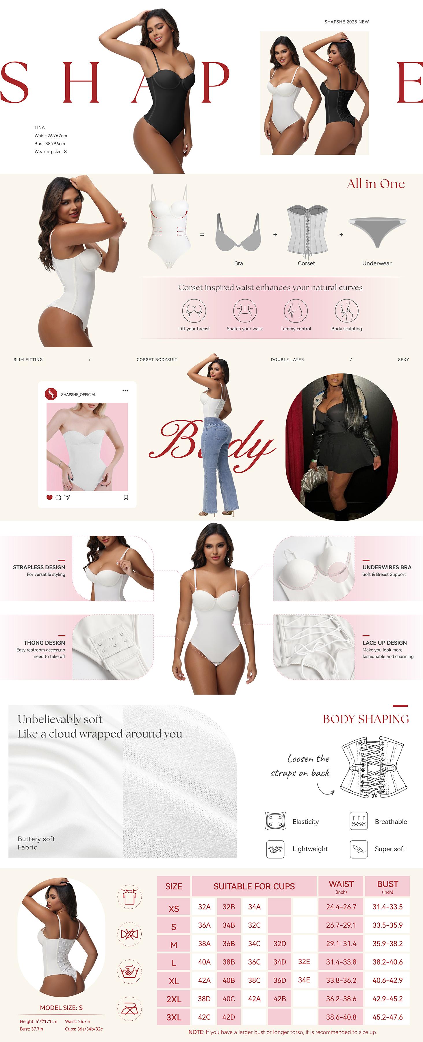 Strapless Shapewear Corset Bodysuit Tops for Women Tummy Control V Neck Thong Going Out Outfits SpringStatements