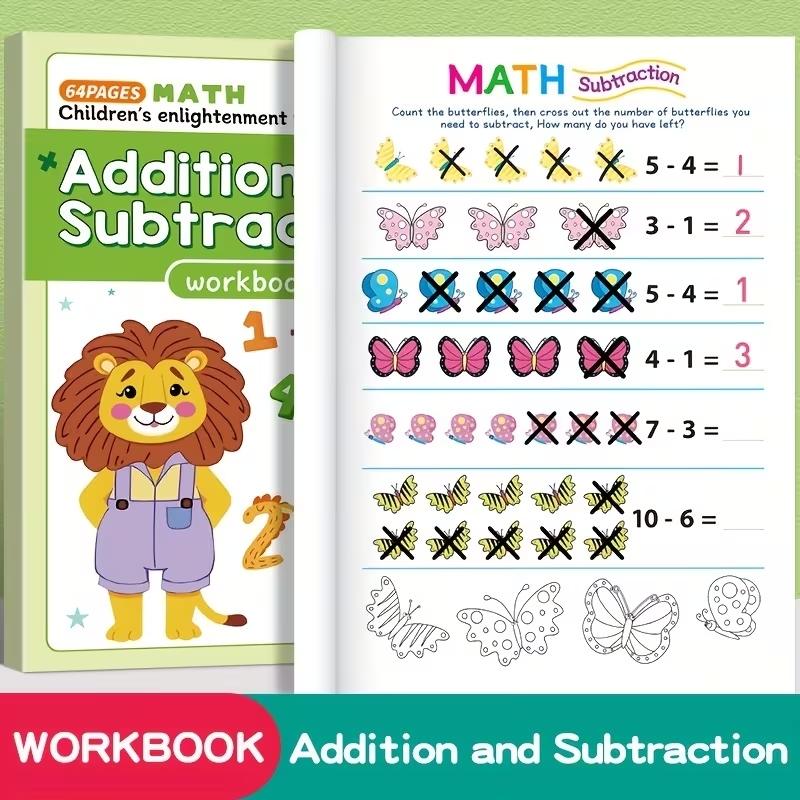 64 Pages Mental Math Workbook Set, Addition & Subtraction Up to 10, Suitable for 3-6 Years Old, Fun Learning Activities for Classroom & Home