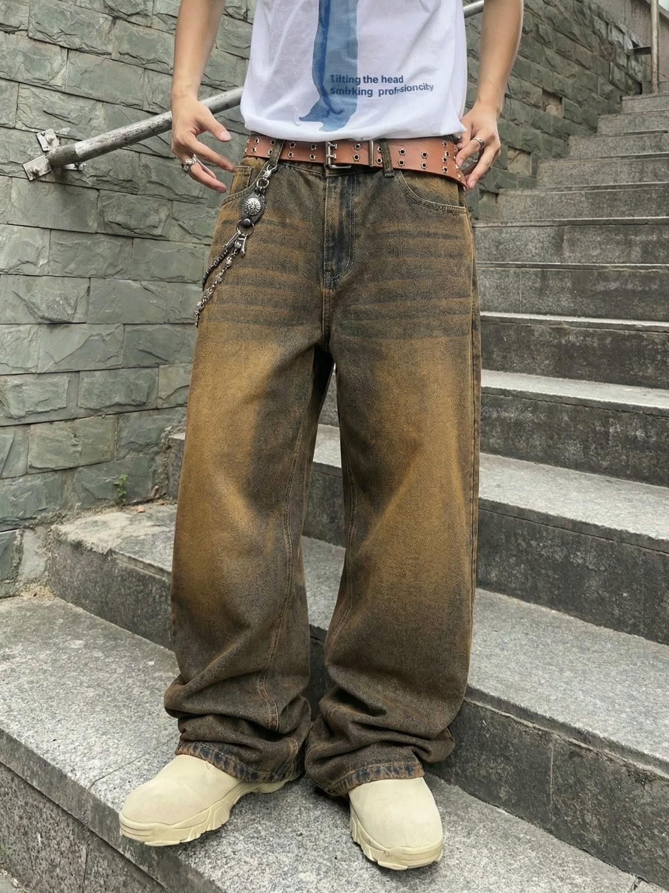 MOVRA1 Men's Vintage Washed Loose-Fit Relaxed Fit Wide-Leg Jeans, Long Y2K Streetwear Casual Pants, Perfect Gift Boyfriend or Husband