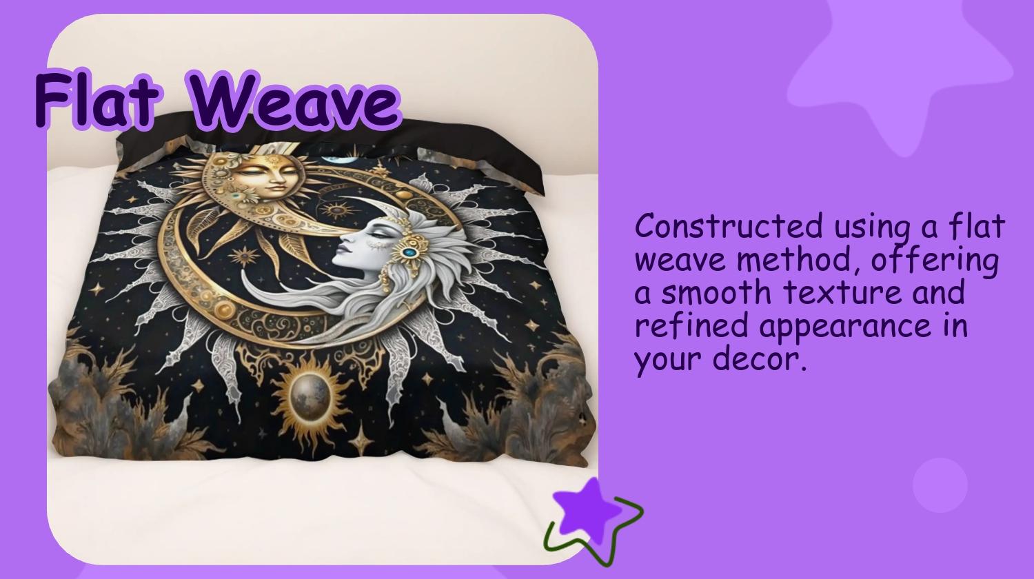 3pcs Sun & Moon Goddess Mythology Decorative Bedding Set, Duvet Cover + 2 Pillowcases, Polyester, Perfect for Mystical Bedroom & Hotel Decor