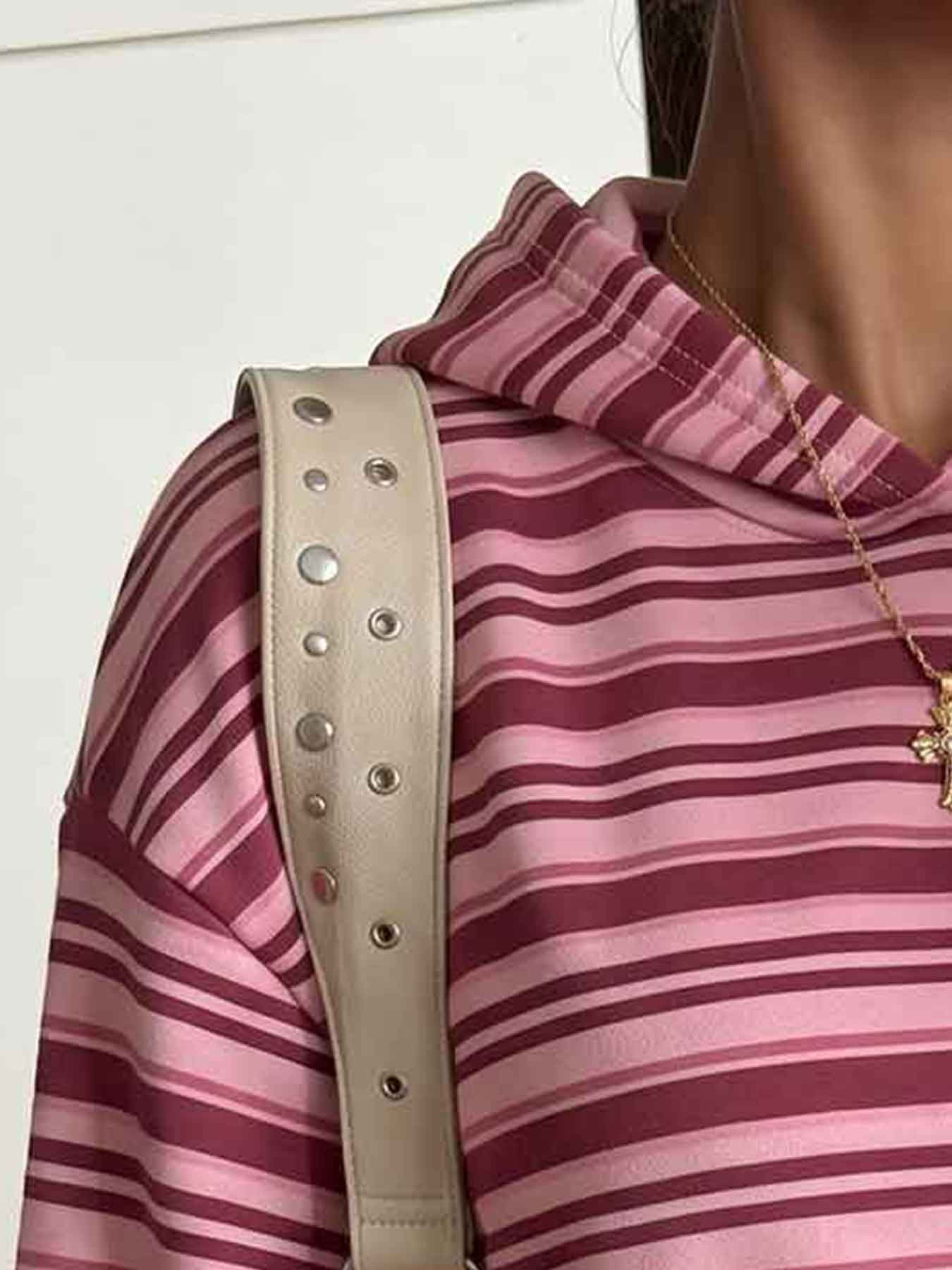Striped Oversized Hoodie for Women, Fashion, Y2K Retro Pink Burgundy Stripe Pullover Hooded Top, Loose Fit Long Sleeve Casual Streetwear, for Daily Wear, Lounge, Casual Outing #springsaledeals2026 #summeroutfits #tiktokshopmademebuyit #womensstreetstyle
