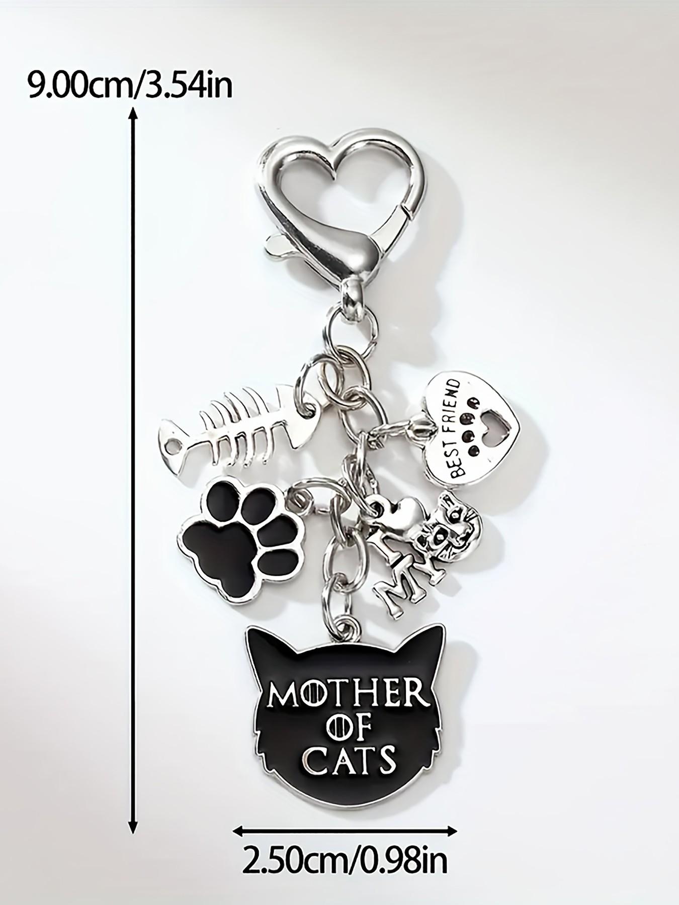 Cat Mom Keychain, Halloween Theme, Fishbone, Heart, Devil Cat, Claw Print, Lobster Clasp, Bag and Car Accessory, Ideal Gift, Alloy Material