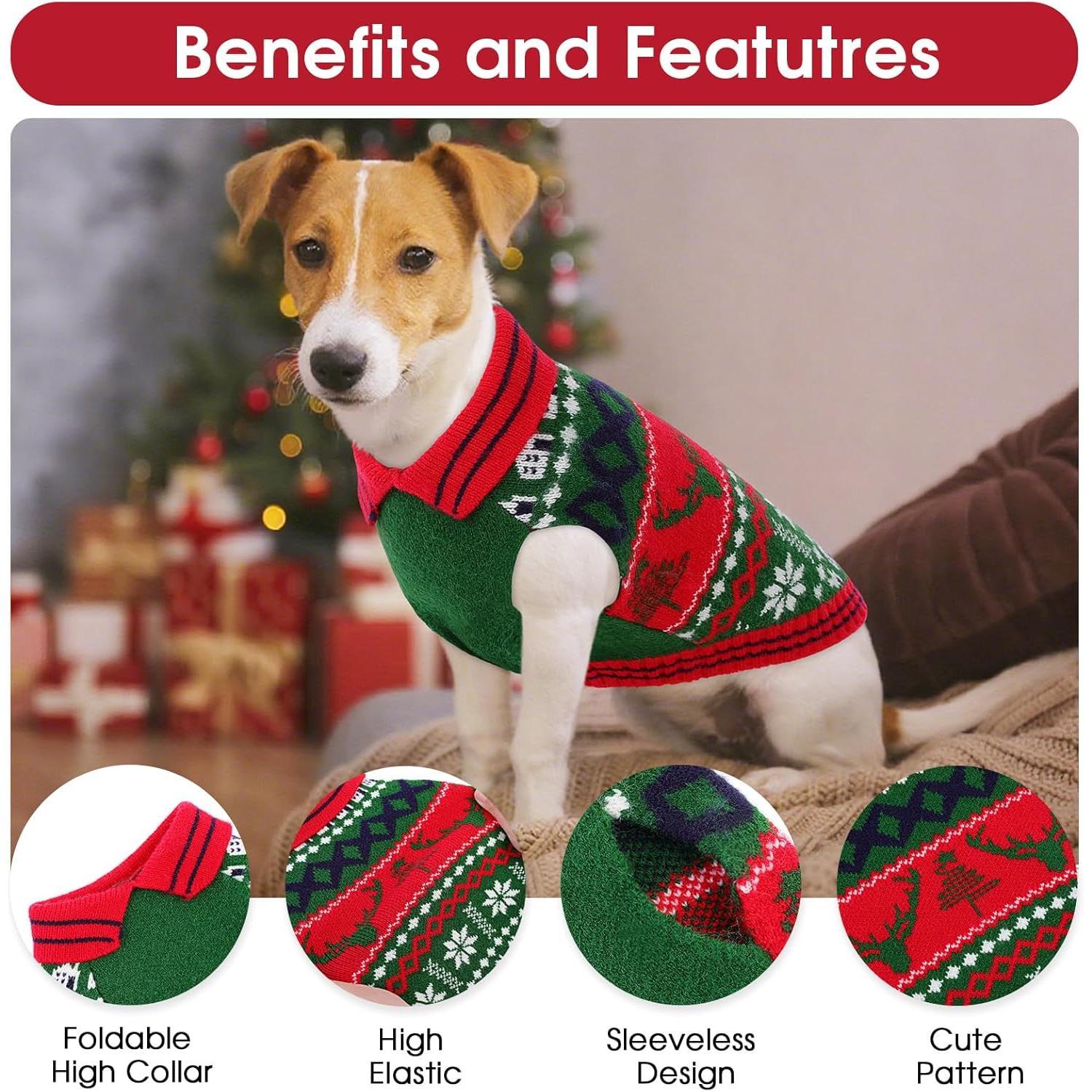 Christmas Sweater,Stylish Lapel Design Small Sweater,Soft Dogs Sweaters for Small Dogs Male Female,Thick Warm Pet Clothes,Reindeer and Snowflake Winter Pet Clothing,Green,XS Christmas Sweater,Stylish Lapel Design Small Sweater,Soft Dogs Sweaters for Small Dogs Male Female,Thick Warm Pet Clothes,Reindeer and Snowflake Winter Pet Clothing,Green,XS