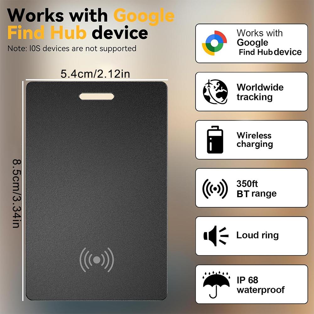 Android Wallet Tracker, Google Certified BT-compatible GPS Item Locator, Thin Rechargeable Waterproof Smart Card Tracker for Google Find HUB APP