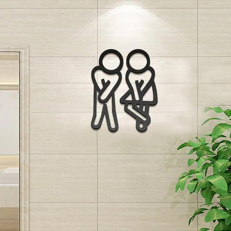 Interesting bathroom signs, minimalist style male and female restroom door decorations, hollow acrylic toilet wall stickers, fun gender indicators suitable for home, restaurants, shops, and public restrooms
