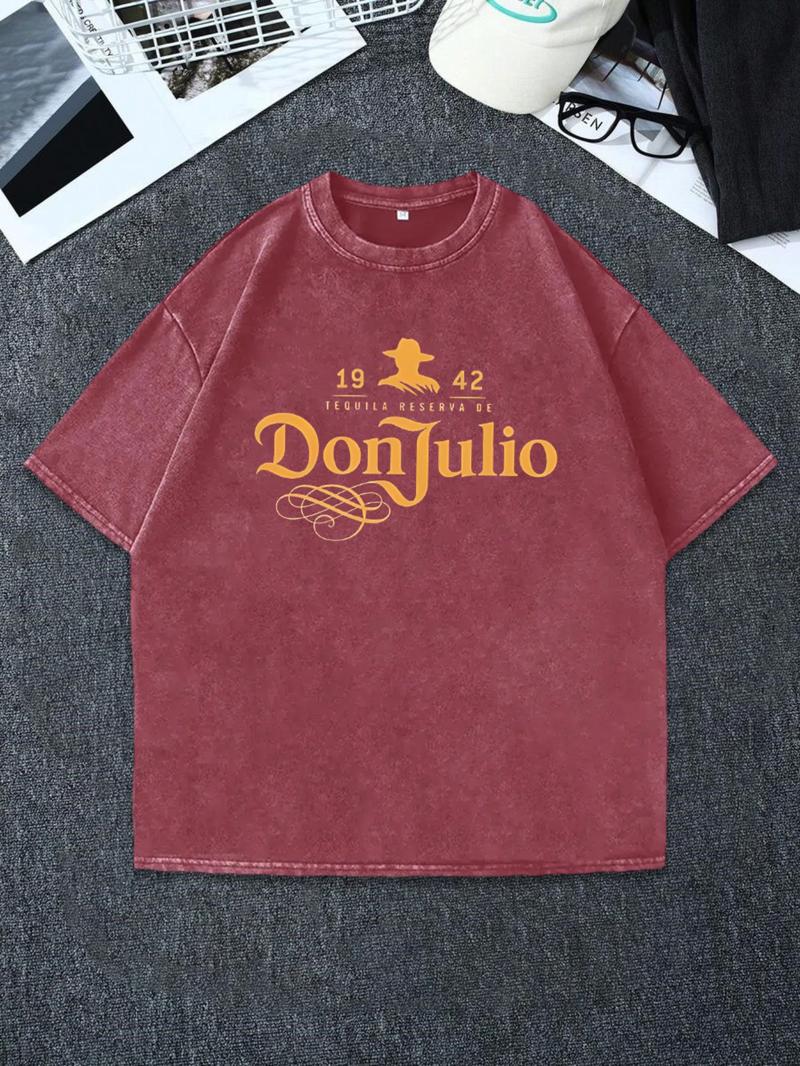 Men's Vintage Graphic Print Round Neck Tee, Regular Fit Casual Short Sleeve T-shirt, Men's Summer Top for Daily Wear, Tropical, Cotton