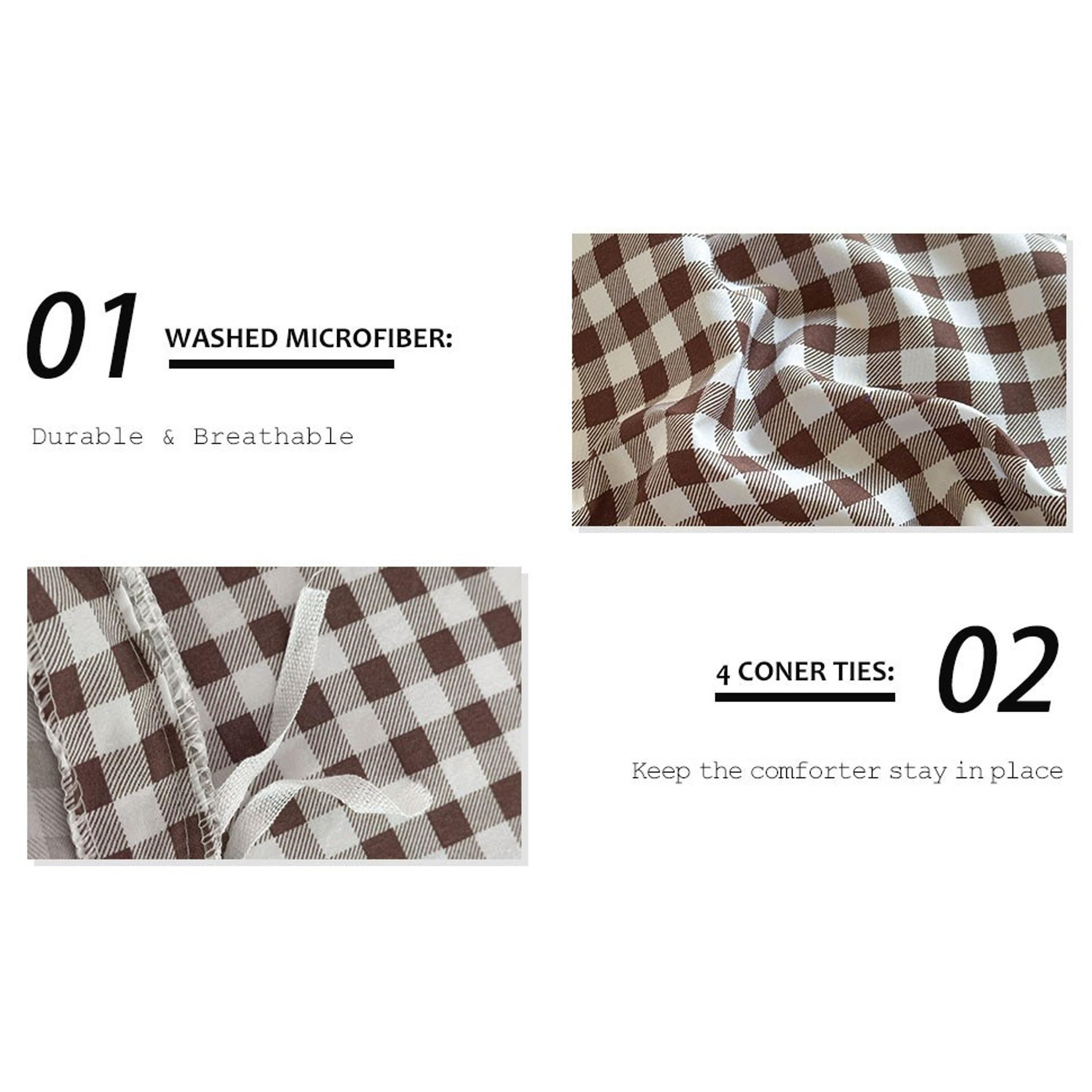 Mocha Gingham Ruffle Queen Duvet Cover Bedding Set, Soft Breathable Pre-Washed Microfiber with Checked Plaid Design Mocha Gingham Ruffle Queen Duvet Cover Bedding Set, Soft Breathable Pre-Washed Microfiber with Checked Plaid Design