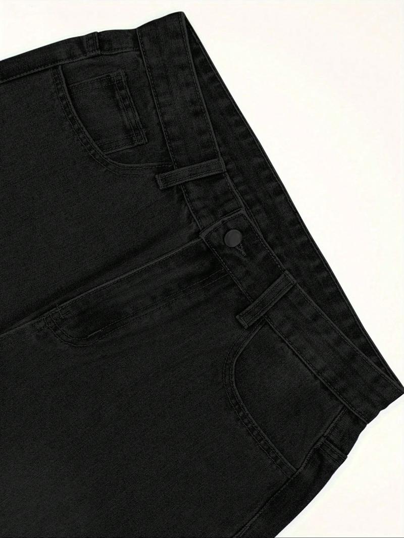 Men's Loose-Fit Denim Jeans, Comfortable Casual Style, Plain Pattern, Button Fly Closure, All Seasons Wear, Trendy Street Fashion
