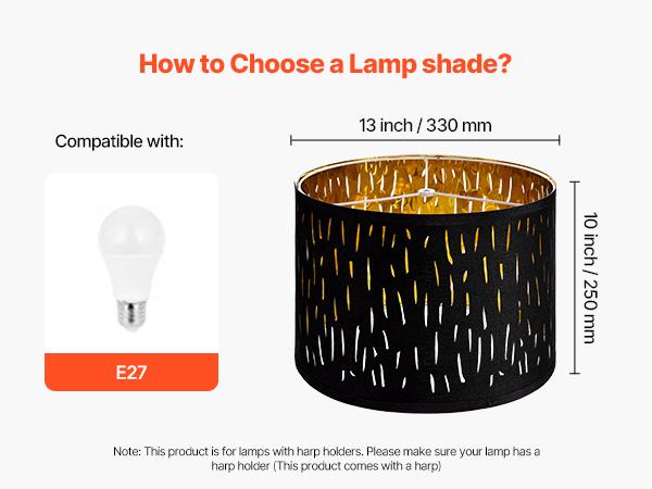 VEVOR Drum Lamp Shade 2 Set, 13 in Topx 13 in Bottomx 10 in High, Medium Drum Lampshade with Harp, Replacement Lamp Shade for Table Lamps Floor Lamps Pendant Lights, Black Hollow-carved Design VEVOR Drum Lamp Shade 2 Set, 13 in Topx 13 in Bottomx 10 in High, Medium Drum Lampshade with Harp, Replacement Lamp Shade for Table Lamps Floor Lamps Pendant Lights, Black Hollow-carved Design