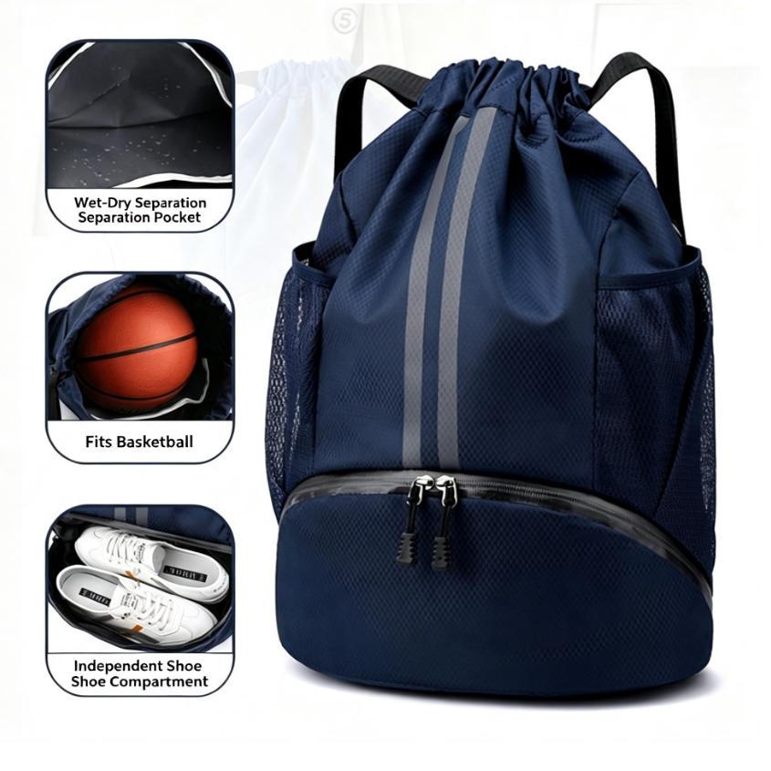 Large Capacity Drawstring Gym Bag, Water‑Resistant Sports Backpack with Independent Shoe Pocket for Basketball Training