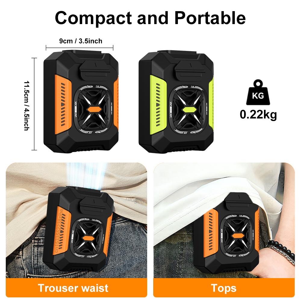 Portable Waist Fan USB Rechargeable Waist Clip Fan with Power Bank Personal Cooling Fan Wearable Belt Fan Lithium Battery Fan Battery Powered Fan for Outdoor Travel Working Sport