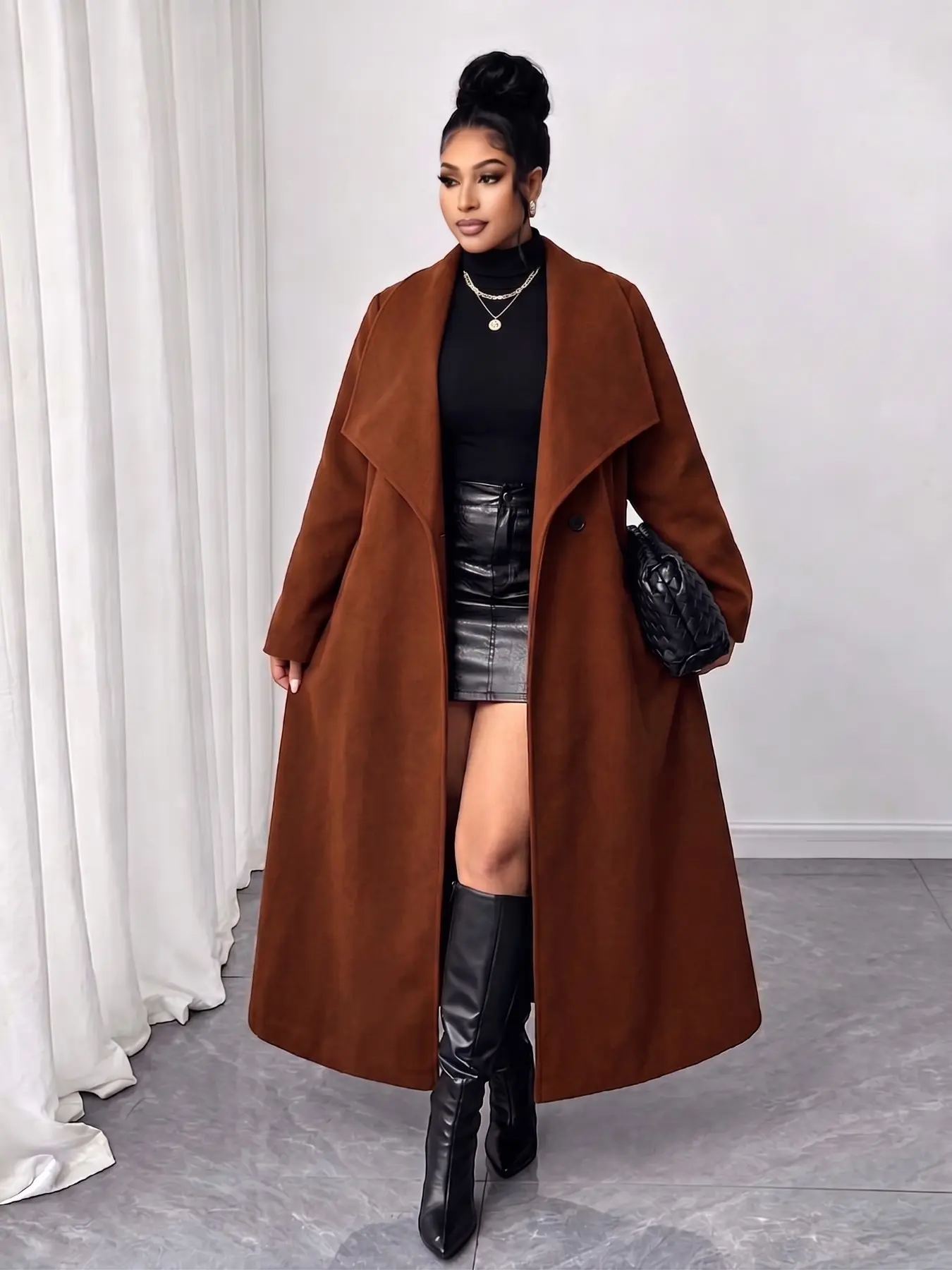 Plus Size Women’s Long‑Sleeve Solid Color Jacket with Pockets. Fall & Winter fashion casual long‑lapel slim‑fit comfy collared pocket outerwear. Perfect for daily commutes, dates, vacations, get‑togethers and holiday outings.