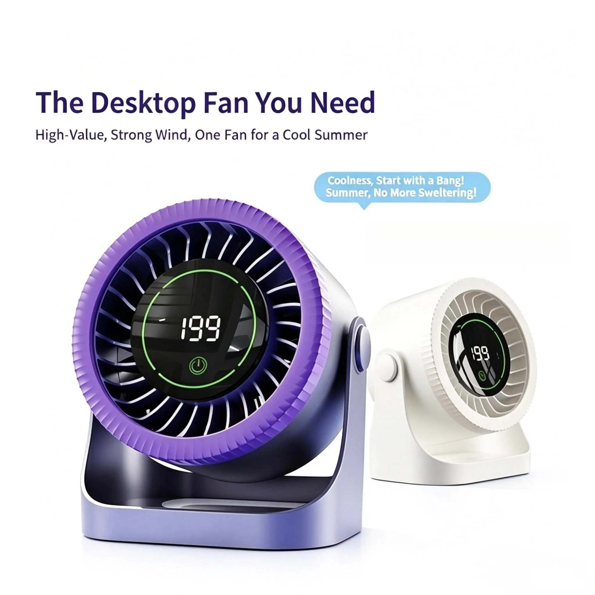 2-in-1 Portable Desk & Wall Fan, USB Rechargeable, No Drilling Required, Quiet Operation for Bedroom Office Camping
