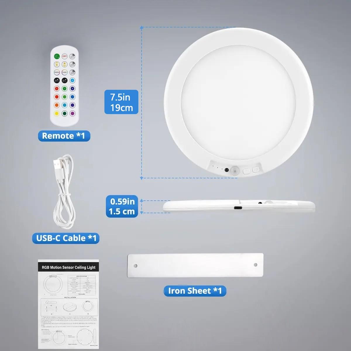 RGB Charging Ceiling Light, Magnetic Dimmable Lamp, USB-Charging Magnetic Induction Light, No Wiring or Installation Required, 4000 mAh Battery, Includes Remote For Living Rooms, Hallways, Bedrooms, Indoor Lighting