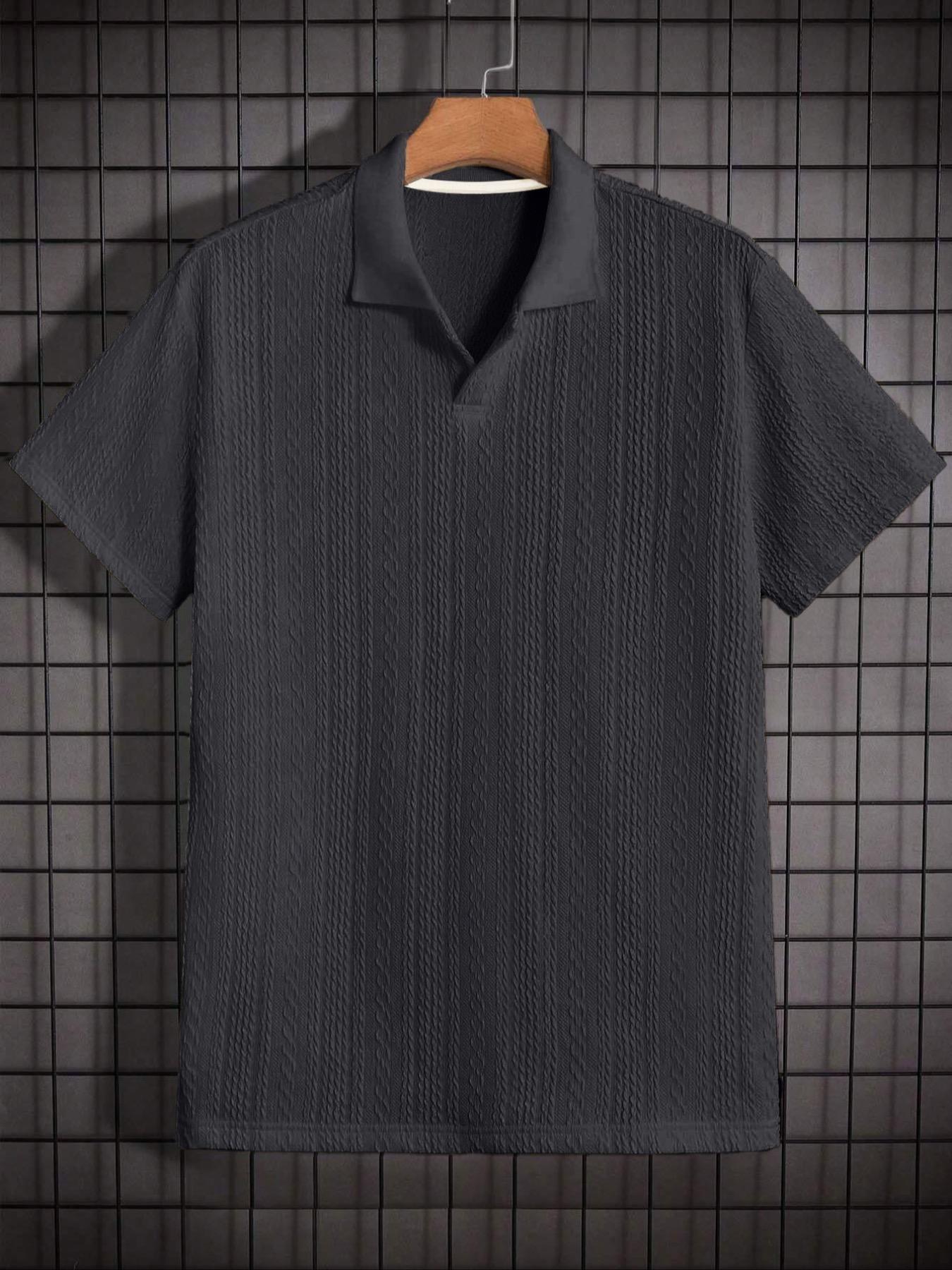 Men's Textured Polo Shirt, Casual Short Sleeve Button Front Top for Summer, Fashion Men's Clothes for Daily Wear, Understated Elegance