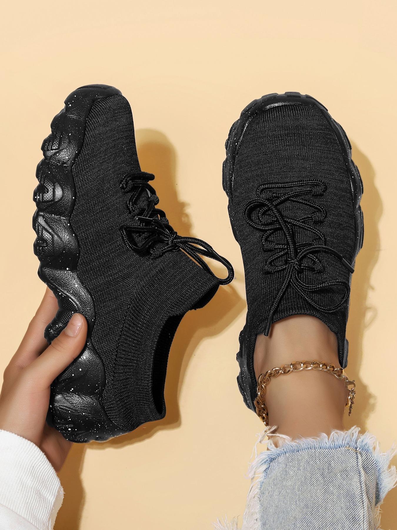 Women's Fashionable Colorblock Lace Up Low Top Sneakers, Casual Comfortable Sports Knitted Running Shoes, Female All-match Round Toe Shoes for Daily Wear