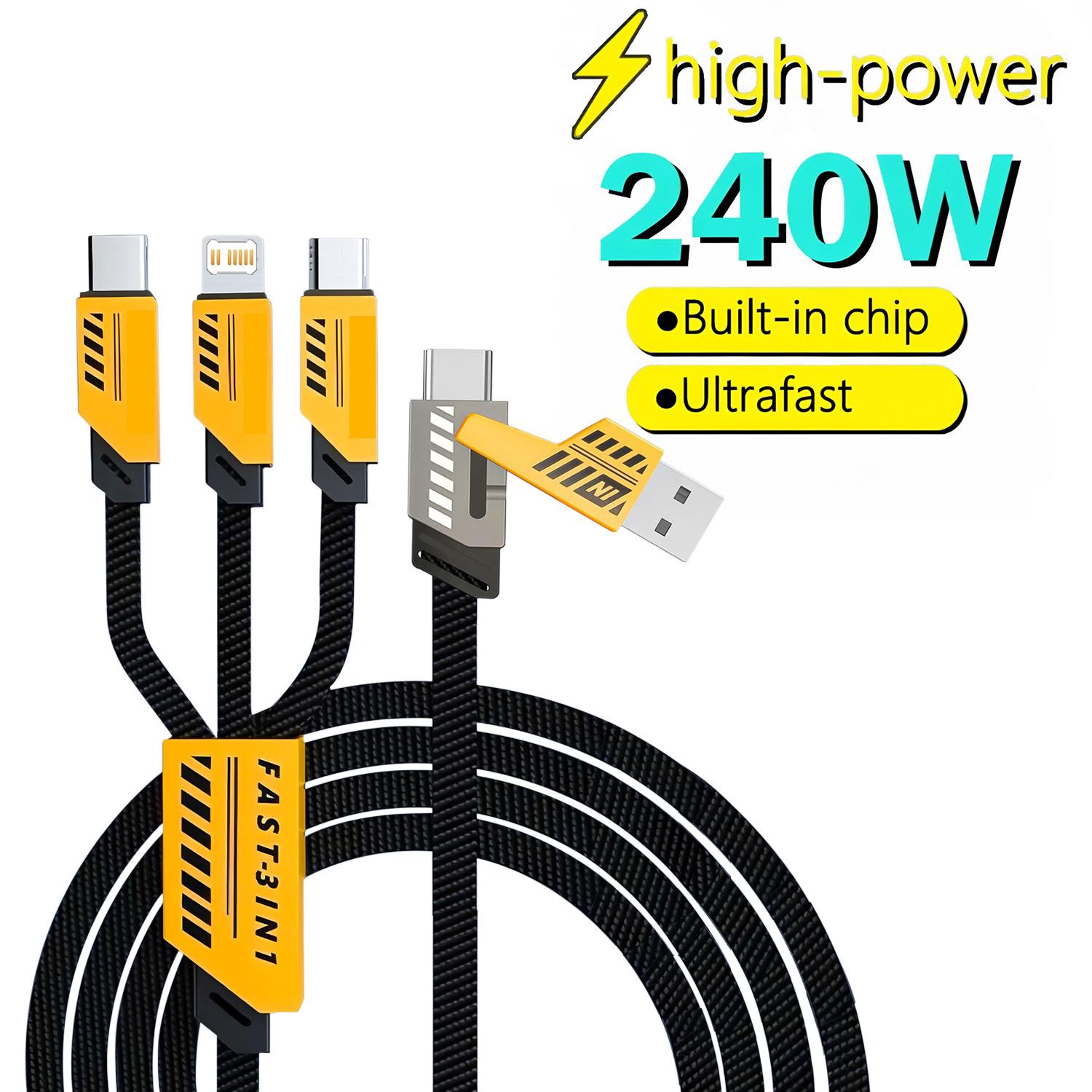 240w Super Fast Charging Cable with Nylon Braided Design, Durable Universal PD USB Charger for Type-C Micro iOS, 1.2 Meters Long, Available in 1 or 2 Pcs Set