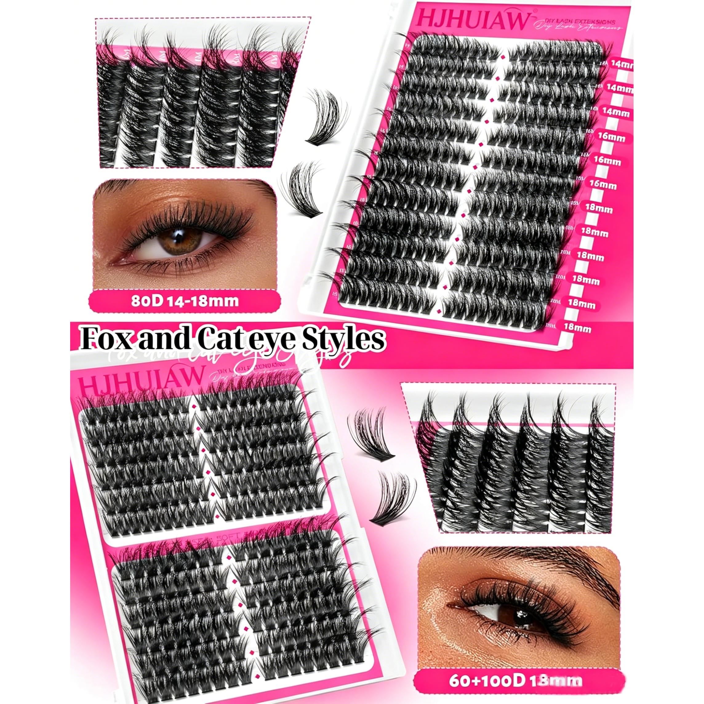 HJHUIAW 4 Styles Lash Clusters Kit 864Pcs Eyelash Clusters Lash Kit Volume Lashes Clusters D Curl DIY Individual False Eyelashes with 2 Bond&Seal Wispy Bulk Cluster Eyelash Extensions Kit De Pestañas