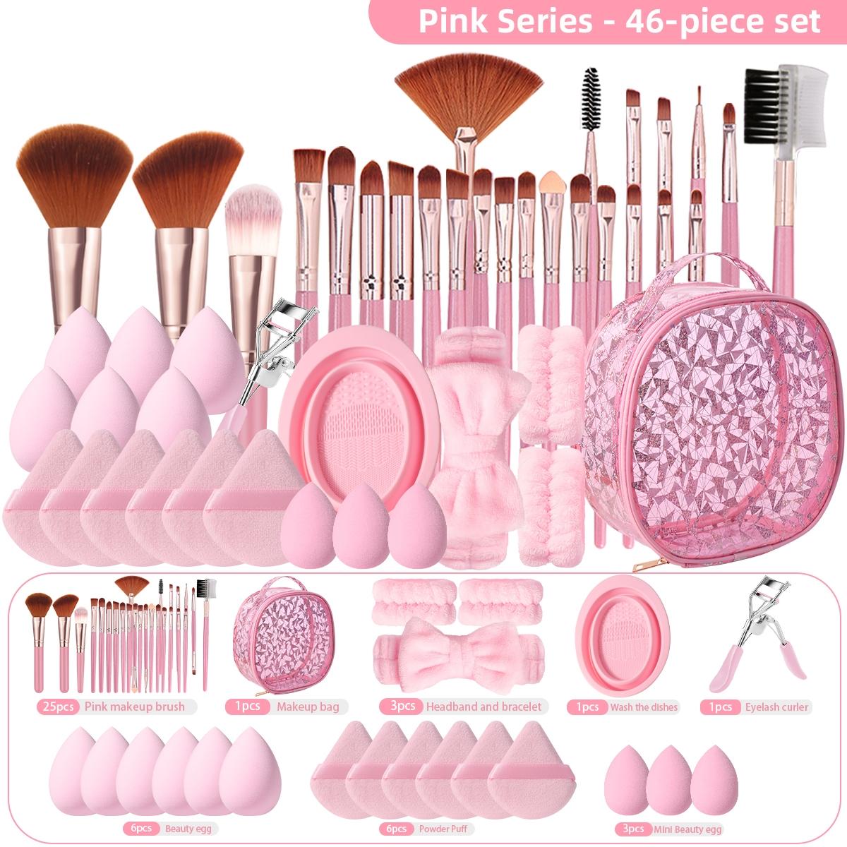 Makeup Brush Set Combination Kit Cosmetic Makeup Tool Powder Foundation Eyeshadow Concealer Detail Brushes Makeup Bag Beauty Sponge Puff Lash Curler Suitable for Face Daily Use