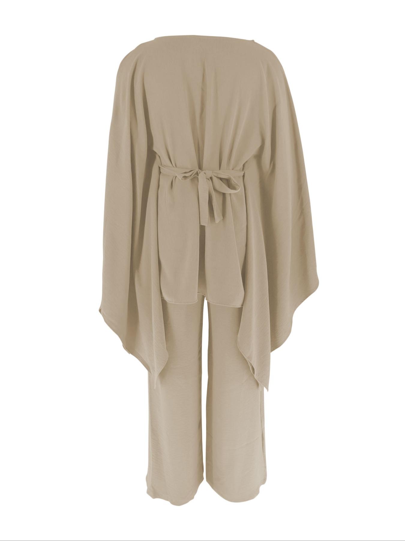 Women's Loose Two-Piece Set, Minimalist Long Hoodie Top + Wide Leg Pants, Casual Natural Style for Spring & Fall Seasons
