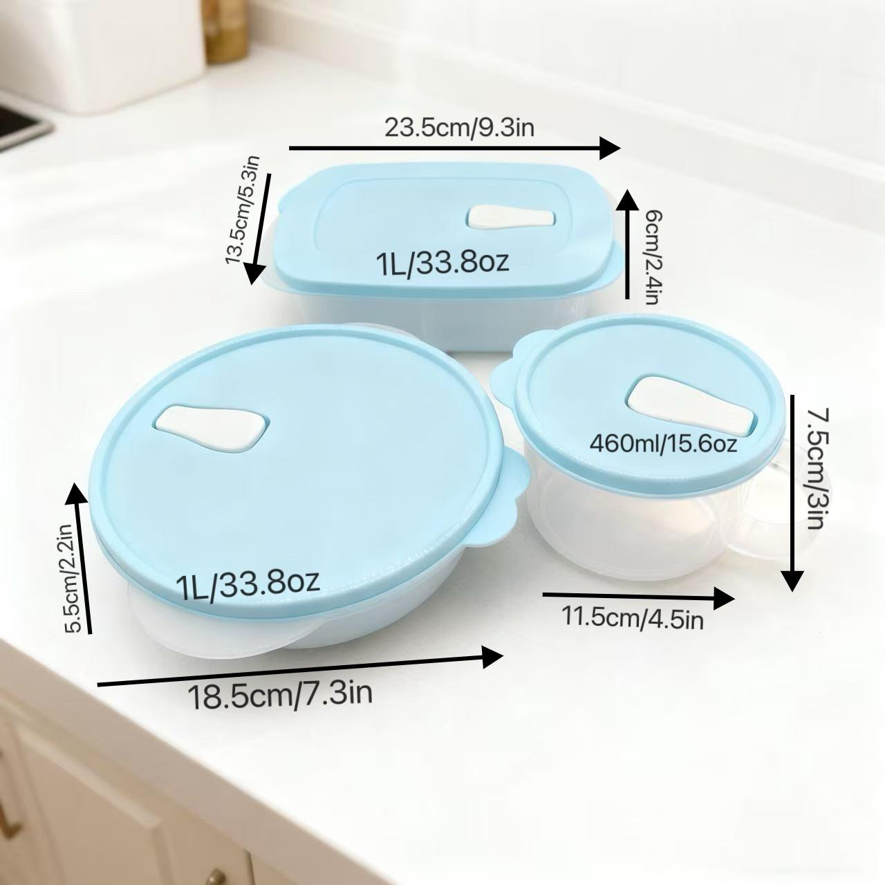Three-Piece Lunch Box Set, Bento Box with Dividers, Microwave Safe Bowl with Heat-Resistant Handle, Easy to Clean, Ideal for Work and School