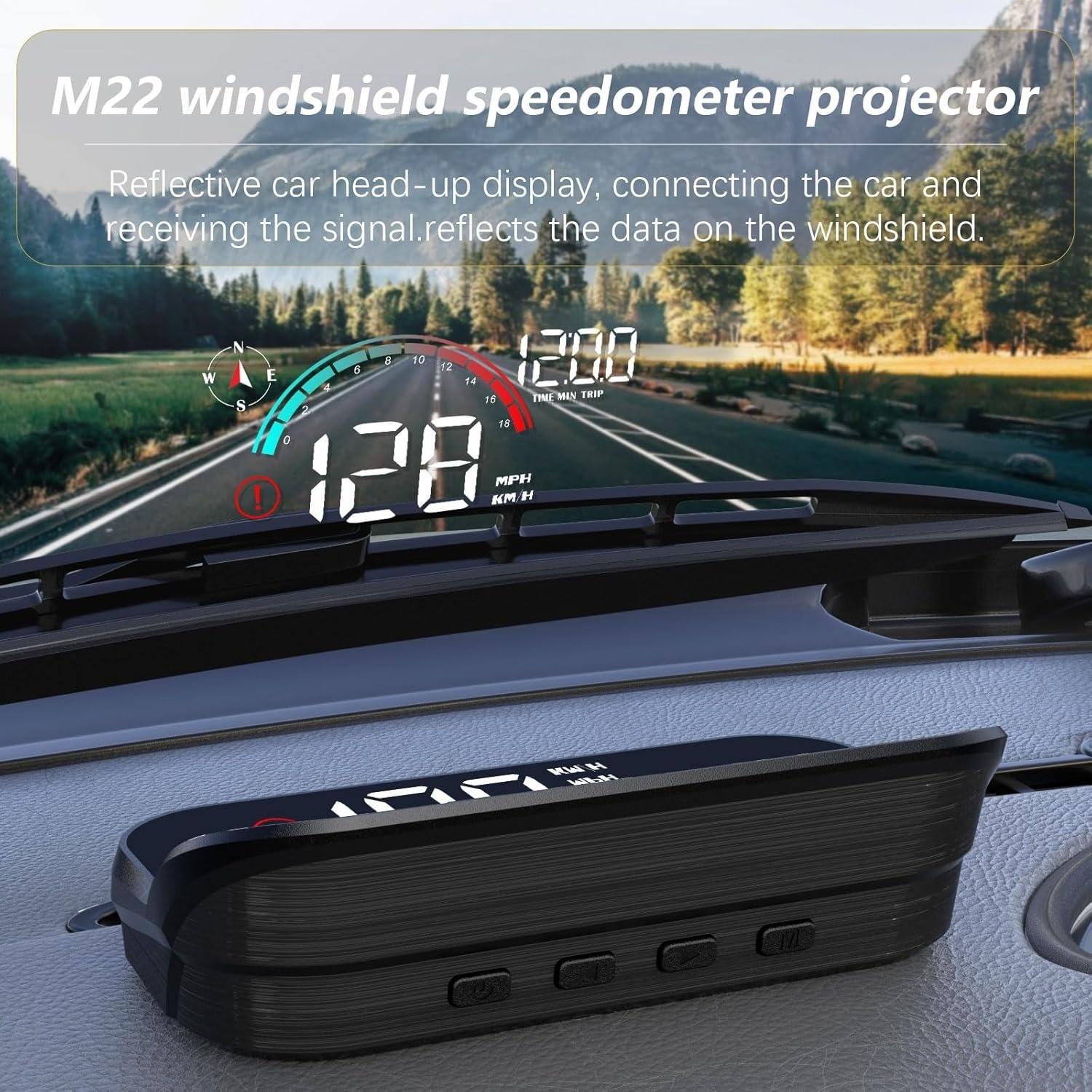 M22 Car Hud Display, Windshield Speedometer Projector, Digital GPS Speedometer, Speed and Over-Speed Display, Universal Front Screen, Car Speed Monitor