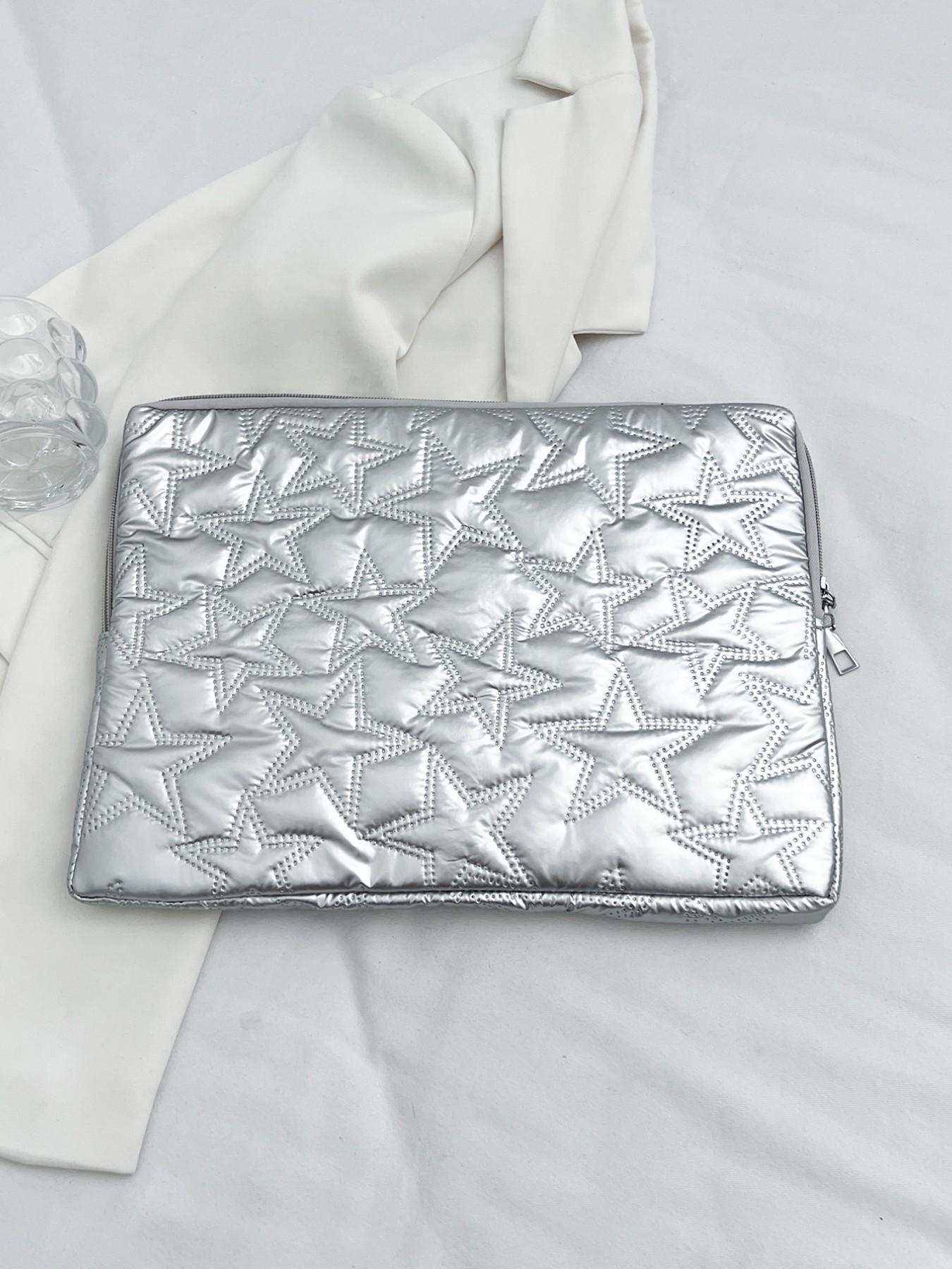 Star Pattern Laptop Backpack, Silver Color Five-Point Star Design, Multi-Size Notebook Case, Ideal for Teachers and Students