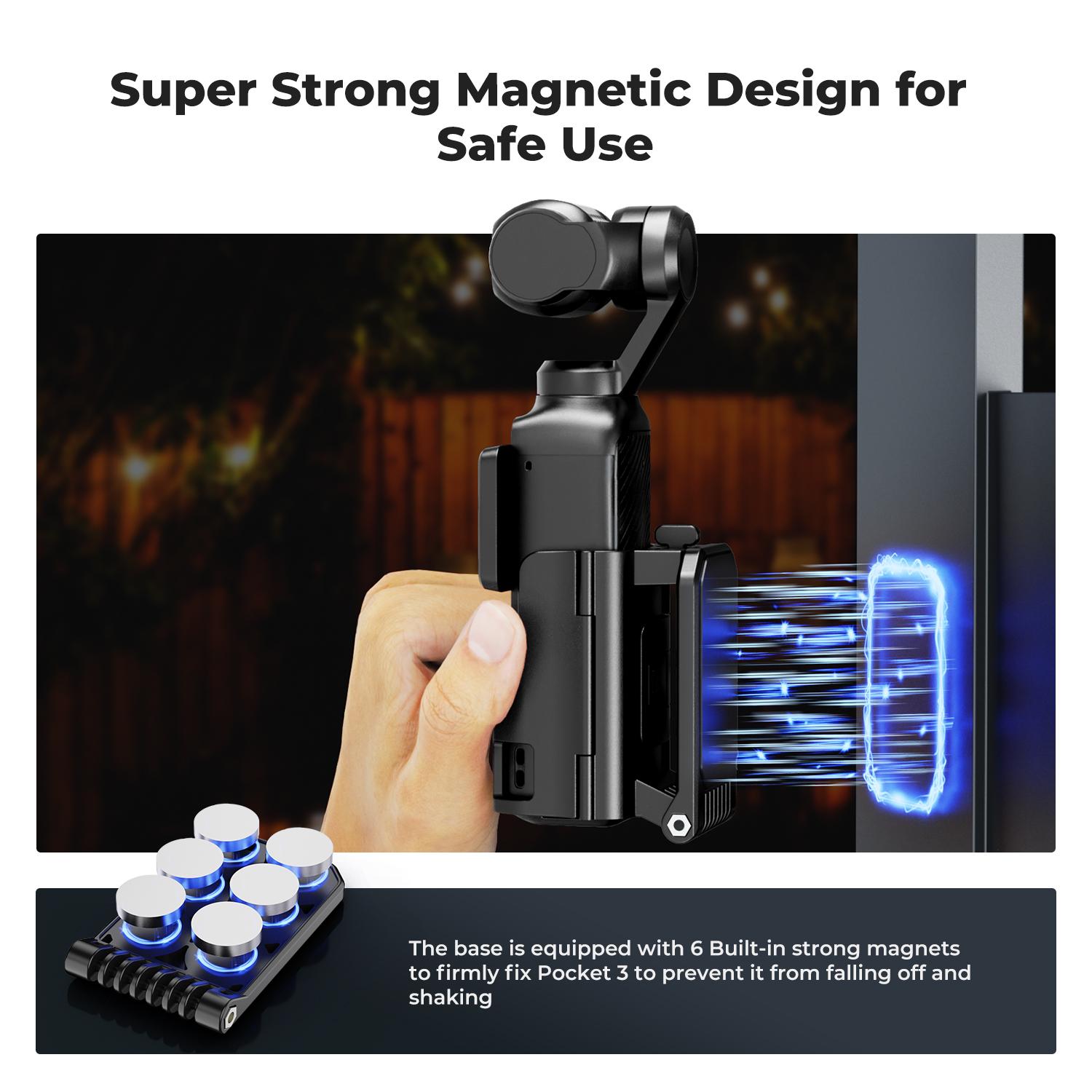 【K&F CONCEPT】 Magnetic Mount Compatible with DJI Osmo Pocket 3, Desktop Support Base Bracket Stand Expansion Adapter, Pocket 3 Multi-Function Magnet Suction Expand Frame Accessories