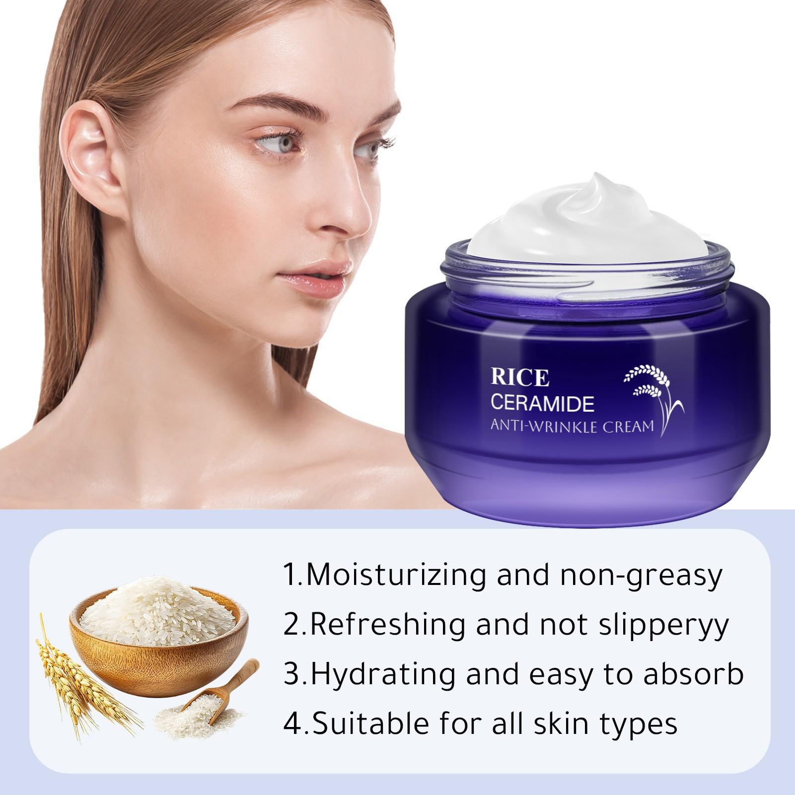 50g Rice Ceramide Anti-Wrinkle Cream, Skincare, Hydrating Ingredients, Tightening, Lightweight, Suitable for All Skin Types