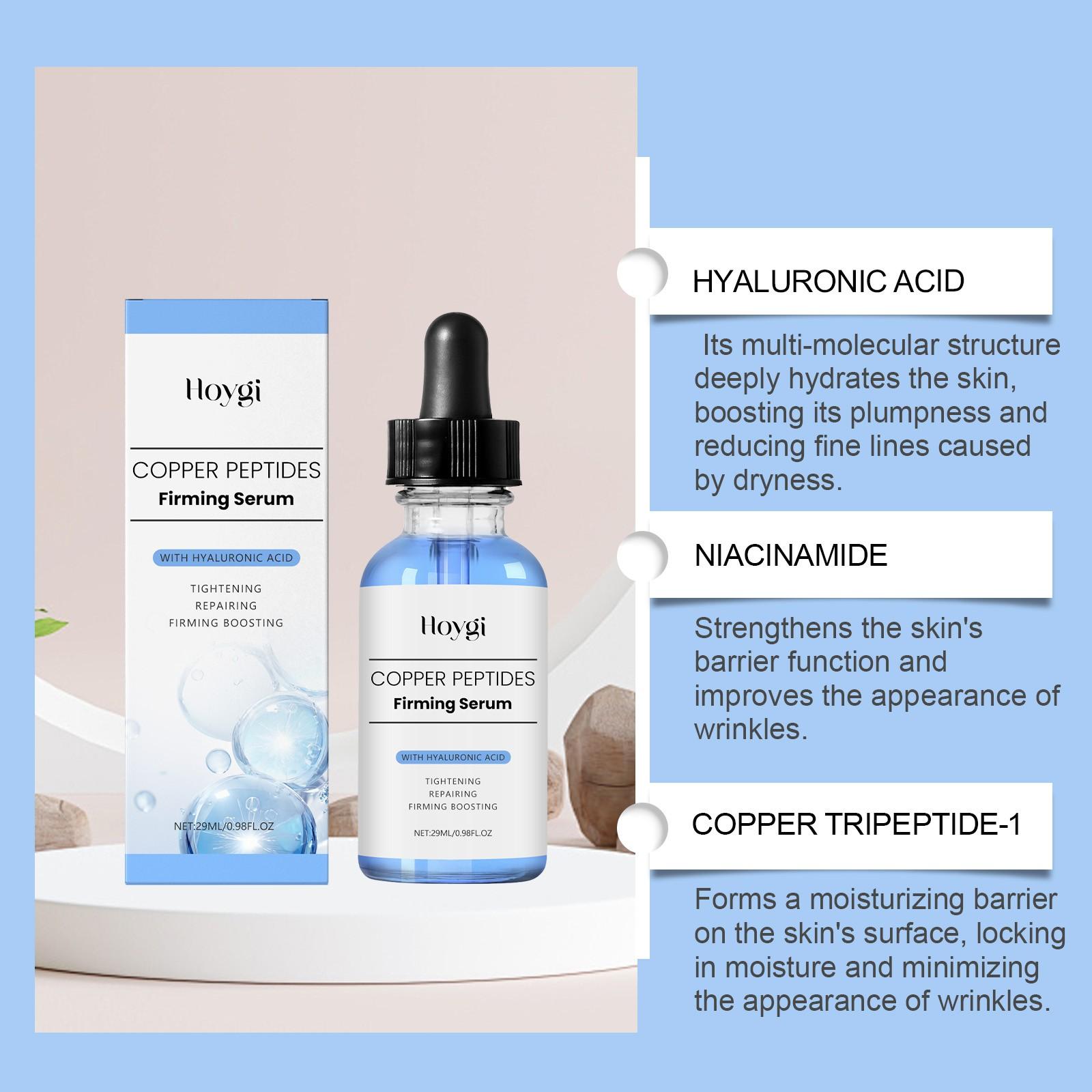 Copper peptide facial moisturizing essence, containing hyaluronic acid, 30ml moisturizing, firming, smoothing and brightening essence, makes skin smooth and young, suitable for all skin types