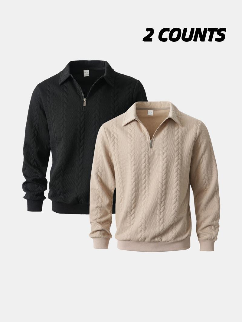 2-Pack Men's Half-Zip Pullover Sweaters, Cable Knit Collared Tops, Soft Warm Casual Long-Sleeve Outfits for Fall/Winter Daily Wear & Fashion Styles