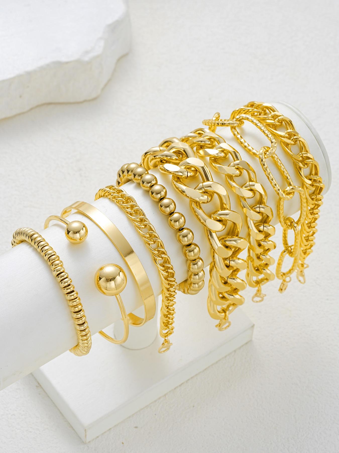 Women's Punk Style Link Bracelets Set, Stackable Bracelets, Casual Aluminum Chain Jewelry for Daily Wear, Perfect Gift for Birthdays & Parties